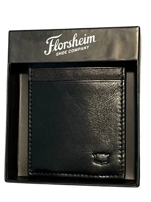 Florsheim Front Pocket Wallet Men's Black 4 Sleeve Money Clip Leather Sleek NEW