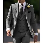 Men's Wedding Suits Light Yellow Brown Summer Solid Colored Slim Fit 3 Piece Single Breasted Two-buttons