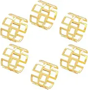 Napkin Rings Set of 6 Square Napkin Holder Hollow Metal Ring for Christmas Parties Wedding Adornment Table Decoration (Gold)