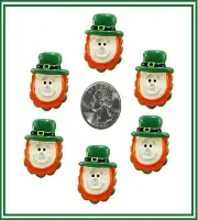 6 PC ST PADDY'S DAY LEPRECHAUN FACE RESIN FLATBACK FLAT BACK RESINS PATRICK DAY