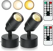 LED Spotlights Indoor, 5W Plants Uplighting with Remote Control Dimmable & Timer, Adjustable Floor Spot Lights for Pictures Artwork, Accent Stick on Wall Light with 5.9 FT Plug Cord (Black,2-Pack)