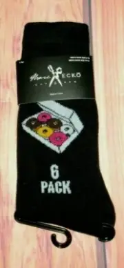 MENS MARC ECKO SIX PACK DONUTS BLACK CREW SOCKS (SHOE SIZE 6-12)