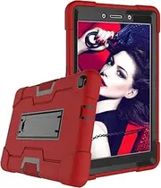 Case for Samsung Galaxy Tab A T290/T295 (2019 Version), Slim Heavy Duty Shockproof Rugged Protective Case with Kickstand for 8.0 inch Galaxy Tab A Cover for Kids (Red+Black)