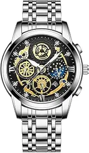 ZCBYBT Men's Skeleton Watch Minimalist Retro Design Mechanical Style Watch for Business, Leisure