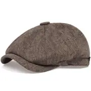 Vintage Herringbone Newsboy Cap Peaky Style Autumn Octagon Hat Boy Beret Gatsby.