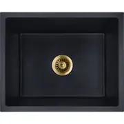 Baiachi Single Bowl Granite Kitchen Sink Black with Brushed Gold Waste