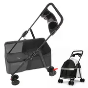 Pet Stroller Cat Small Dog Cage Stroller Travel Folding Carrier Pushchair with Breathable Mesh Cup Holder