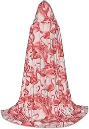 SKKNT Flamingo Print Halloween Hooded Cloak Full Length Cape With Hood For Men And Women For Carnival