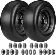 11x4.00-5 Lawn Mower Tires Flat Free, Solid Smooth Tires and Wheels with 3/4" & 5/8" & 1/2" Ball Bearings, 3.4"-7.4" Centered Hub Lawn Mower Front Tires, for Zero-Turn Lawn Mowers, 2 Pack, Black