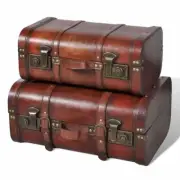 Set Of 2 Vintage Storage Trunk Retro Style Wooden Treasure Chest Decorative Box