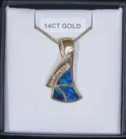 Solid Opal Inlay Pendant, Freeform, 14K White Gold , Australian Opal