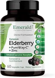 Emerald Labs Elderberry+ - with European Elderberry Extract, Vitamin C as PureWay-C and Albion Zinc - 60 Vegetable Capsules