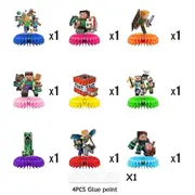 Minecraft Party Supplies, 9pcs Honeycomb Centerpieces For Pixelated Miner Crafting Theme Kids Fans Birthday Party Favors, Double Sided Table Decor