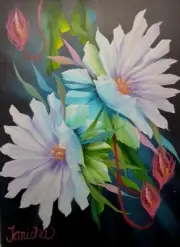 "Night Blooming Cereus" Oil Painting 18x24 Painted By Tanisha Railsback Signed