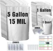 15 Mil 5 Gallon Mylar Bags for Food Storage with 2500Cc Oxygen Absorbers - 55 Pa