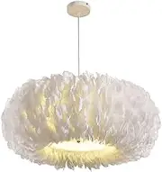 CJLWSLCO Simple and Creative Pure White Iron Ring Feather Chandelier Bedroom Living Room Dining Room Study Decorative Chandelier LEDE27 Light Source 3-Head Chandelier Modern Simple Home Lighting