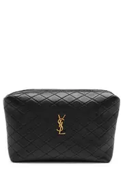 Saint Laurent Gaby Quilted Leather Pouch, Leather Bag, Black One Size