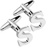 [Generic] Men's Silver Formal Shirt Cufflinks 26 Letters A~Z Stainless Steel Wedding Business Gift tc1734