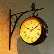 Outdoor Garden Wall Clock, 13 Inch Classical Paddington Station Wall Clock Double Sided Garden Clock with Outside Bracket Waterproof Outdoor Clock Indoor Outdoor Decoration Outside