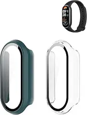 (2 Pack) Case for Xiaomi Smart Band 9/Band 9 NFC Global Version (2024) 1.62" Amoled Display, Hard PC Screen Protector,9H Tempered Glass Ultra-Thin Full-Coverage Shockproof Bumper,Transparent&Green.