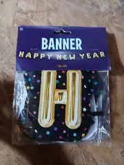 Happy New Year Banner Black Bunting for New Year Party Supplies