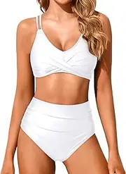 [Holipick] Two Piece Bikini Set High Waisted Swimsuits for Women Tummy Control Bathing Suits Bikini Top with Swim Bottom