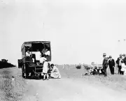 Mending Flat Tyre on a Charabanc Ballarat District Victoria 1925 Old Photo