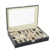 Watch Box 24 Slots Elegant Portable Black Watch Collection Box Case Organizer