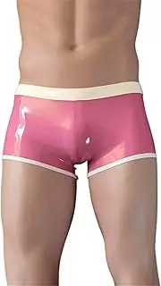 [DAIJES] Latex RubberBreeches Bloomers for Men Pink Latex Boxer With Trims(pink and white,XL)