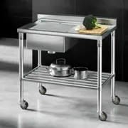Cefito Stainless Steel Sink Bench Kitchen Work Benches Bowl Wheels 304