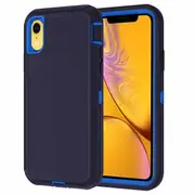 For Apple iPhone XR Case Drop Resistant Defender Tradies Heavy Duty Rugged Shockproof Tough Cover (Navy Blue/Blue)