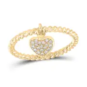 10kt Yellow Gold Womens Round Diamond Heart Dangle Rope Stackable Band Ring