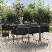 7 Piece Garden Dining Set Black,Outdoor Furniture Sets-3156501