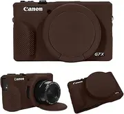 [T Tersely] Premium Soft Silicone Protective Case with Removable Lens Cover for Canon Powershot G7X Mark III Digital Camera - Washable, Lightweight, and Stylish Protection (Brown)