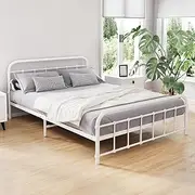 Artiss Double Metal Bed Frame with Headboard(Base Only), Metal Platform Bed with Easy Assembly, 300kg Capacity Heavy-Duty Metal Slats with Under Bed Storage for Master Bedroom/Guest Room, White