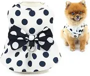 Polka dot Dog Dress for Small Dog Girls Puppy Harness Dress with D Ring and Bow Spring Summer Breathable pet Short Skirt (White, XL)
