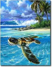 Shukqueen DIY Paint by Numbers for Adults DIY Oil Painting Kit for Beginner - Green Turtle 16x20 Inch (without Frame)