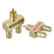 2xRCA Audio Y Splitter Plug-Adapter 1 Male To 2 Female Gold Plated Connector