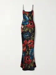 [S.S. Daley] S.S. Daley - Willow Floral-print Silk-satin Maxi Dress - Black - UK 10 UK 10 Black