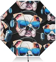 [RPLIFE] Umbrella, Lightweight Durable Auto Open Close for Women, Travel Umbrellas for Rain, Wind and Sun, Bulldog Sunglasses Black