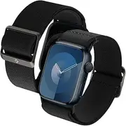 [Spigen] Lite Fit Watch Band for Apple Watch Series 10 42mm, 9/8/7 41mm, SE2/SE/6/5/4 40mm, 3/2/1 38mm, Lightweight Durable Fabric Adjustable Replacement Bands Nylon Solo Loop Wristband - Black