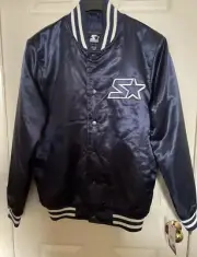 Starter Men's Small Locker Room Full-Snap Heavyweight Satin Blue Varsity Jacket