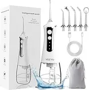 YOZYU Cordless Water Flosser Professional Oral Irrigator,5 Jet Tips 3 Modes IPX6 Waterproof 300ML Detachable Water Tank Low Noise,Portable Cordless Rechargeable Teeth Cleaner for Home&Travel (White)