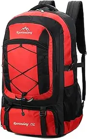 RaoRanDang Hiking Backpack Waterproof Lightweight Durable 75L Large Capacity Travel Backpack Great for hiking, camping, trips, Red, 40*22*65CM, Fashion