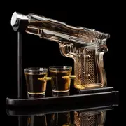 Unbrand Gifts for Men Dad, Whiskey Decanter Set with 2 Shot Glasses, Pistol Gun Whiskey Decanter Set Unique Birthday Gift Drinking Accessories