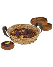 Woodard & Charles 5pc Leather/Acacia Wood Entertaining Set
