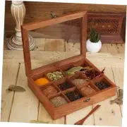 Wooden Spice Box 10x8 Inch - Decorative Masala Dabba Organizer with Glass Lid