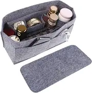 Doxo Purse Organizer Insert Handbag&Tote Felt with Bag Fits for Speedy and Neverfull & Base Shaper 2pc Set (Large- Gray-Combination)