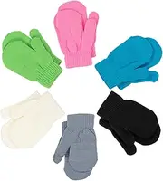 [Zoruam] 6 Pairs of Children's Winter Gloves, Warm Knitted Gloves, Magical Stretchy Finger Gloves, Children, Girls, Boys, Black + White + Grey + Blue + Pink + Green