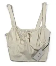 Rvca Juniors' Sadie Cropped Tank Top Front Tie Ruched Cloud White Sz XL/14 NWT